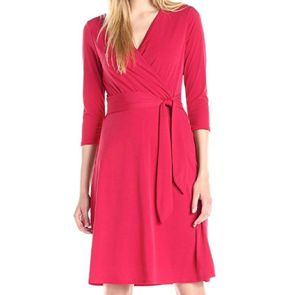 BLACK B-Slim Dress Mock Wrap Knee length|slimming